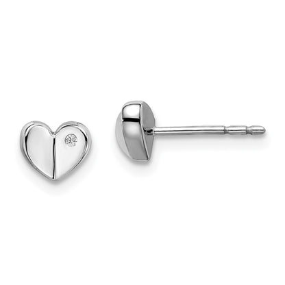 Sterling Silver White Ice Rhodium-Plated Diamond Heart Post Earrings