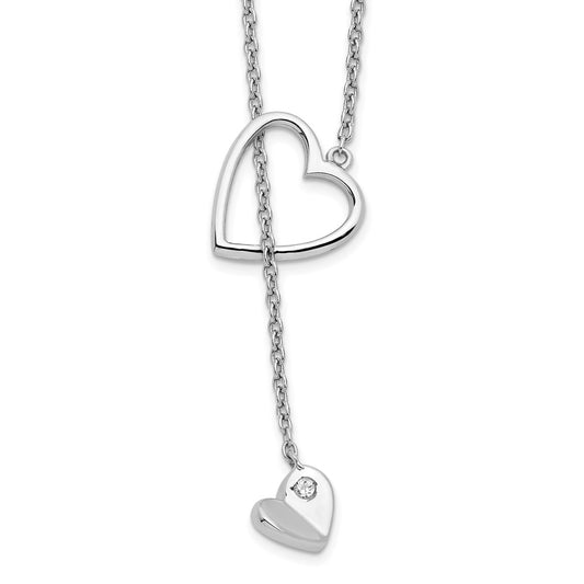 Sterling Silver White Ice Rhodium-Plated 18 Inch Diamond Heart Necklace
