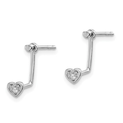 Sterling Silver White Ice Rhodium-Plated Diamond Hearts Front And Back Earrings