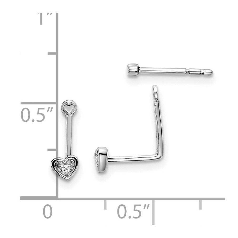 Sterling Silver White Ice Rhodium-Plated Diamond Hearts Front And Back Earrings