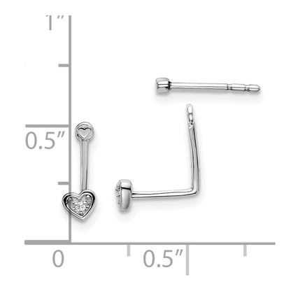 Sterling Silver White Ice Rhodium-Plated Diamond Hearts Front And Back Earrings