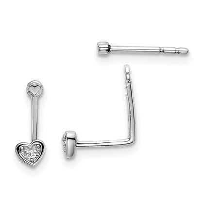 Sterling Silver White Ice Rhodium-Plated Diamond Hearts Front And Back Earrings