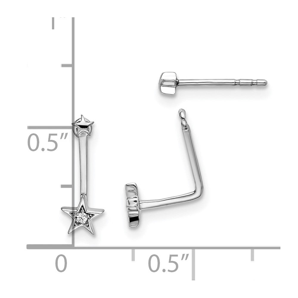 Sterling Silver White Ice Rhodium-Plated Diamond Stars Front And Back Earrings