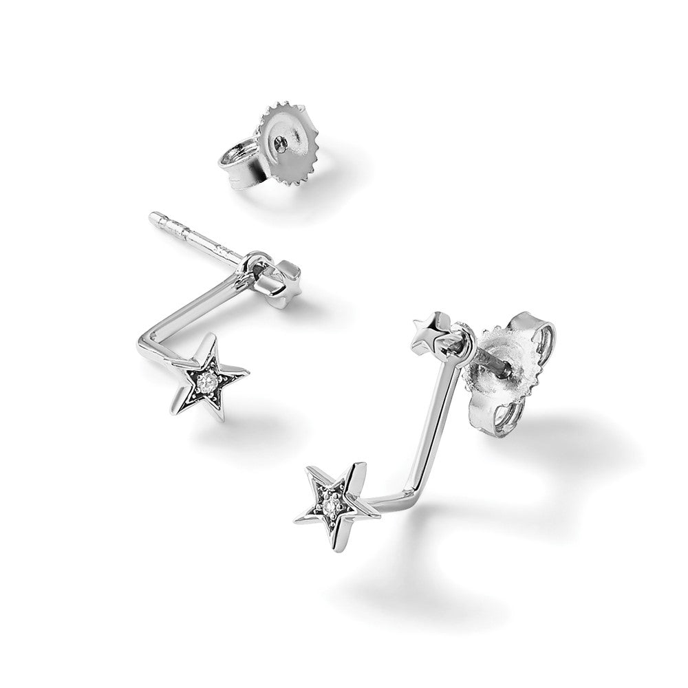 Sterling Silver White Ice Rhodium-Plated Diamond Stars Front And Back Earrings