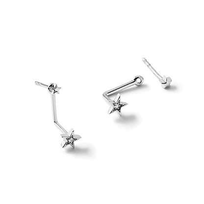 Sterling Silver White Ice Rhodium-Plated Diamond Stars Front And Back Earrings