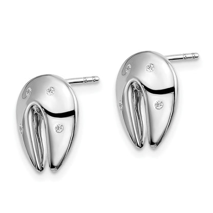 Sterling Silver White Ice Rhodium-Plated Diamond Fortune Cookie Post Earrings