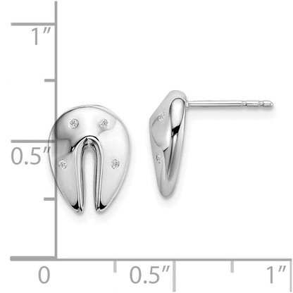 Sterling Silver White Ice Rhodium-Plated Diamond Fortune Cookie Post Earrings