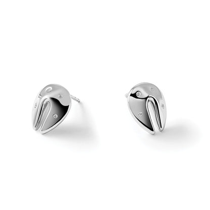 Sterling Silver White Ice Rhodium-Plated Diamond Fortune Cookie Post Earrings
