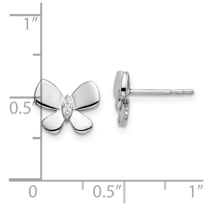 Sterling Silver White Ice Rhodium-Plated Diamond Butterfly Post Earrings