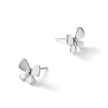 Sterling Silver White Ice Rhodium-Plated Diamond Butterfly Post Earrings
