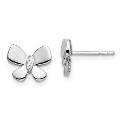 Sterling Silver White Ice Rhodium-Plated Diamond Butterfly Post Earrings