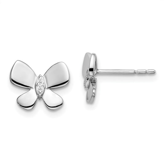 Sterling Silver White Ice Rhodium-Plated Diamond Butterfly Post Earrings