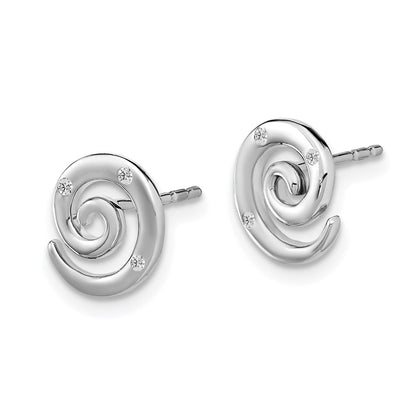 Sterling Silver White Ice Rhodium-Plated Diamond Swirl Post Earrings