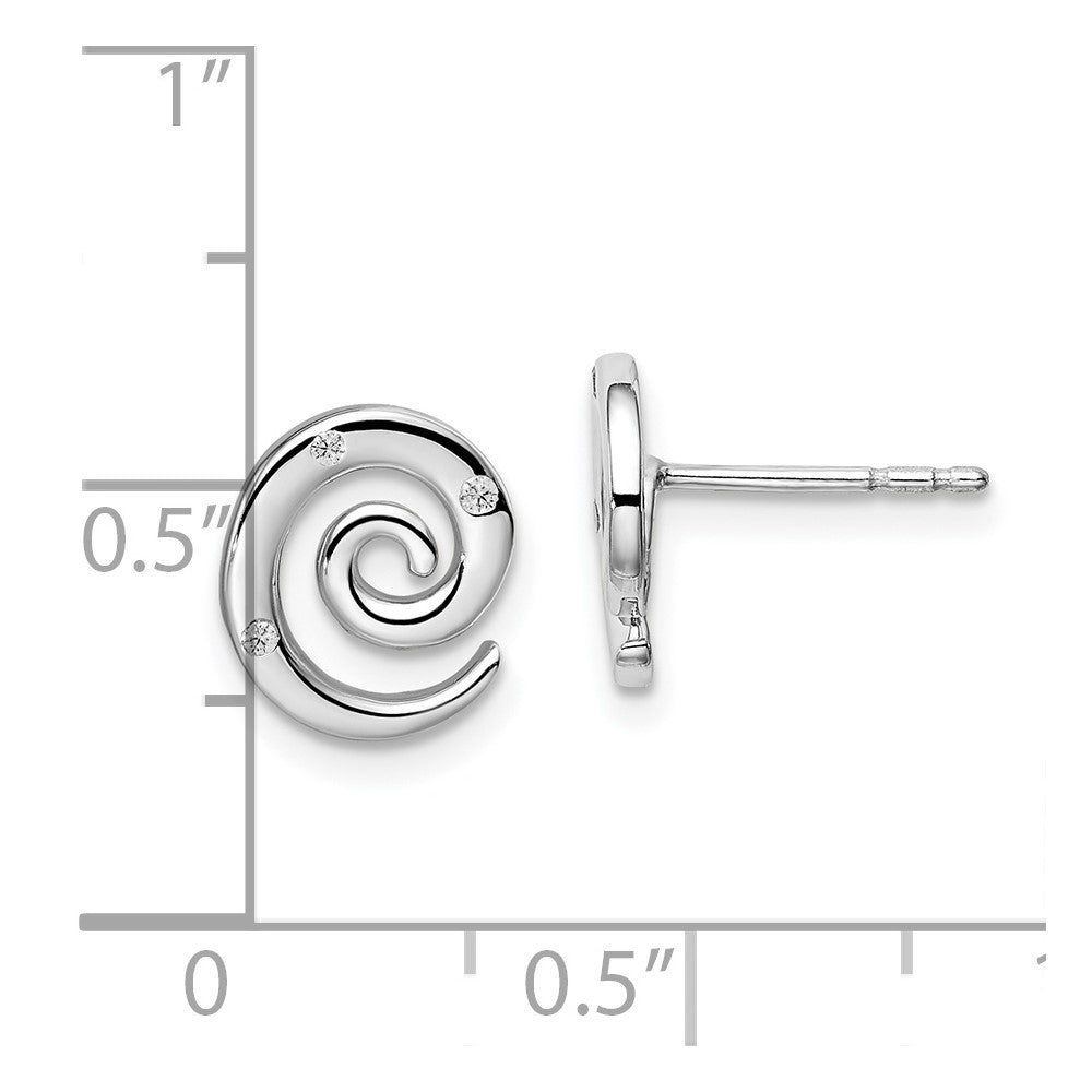 Sterling Silver White Ice Rhodium-Plated Diamond Swirl Post Earrings