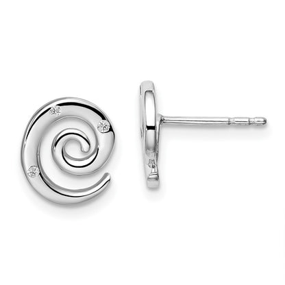 Sterling Silver White Ice Rhodium-Plated Diamond Swirl Post Earrings
