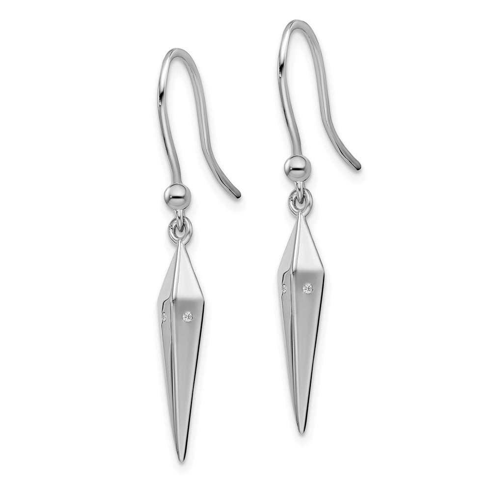 Sterling Silver White Ice Rhodium-Plated Diamond Shepherd Hook Dangle Earrings