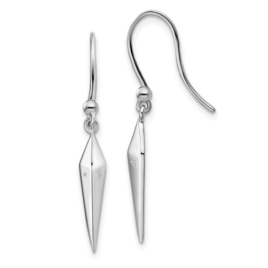 Sterling Silver White Ice Rhodium-Plated Diamond Shepherd Hook Dangle Earrings
