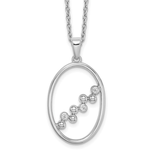 Sterling Silver White Ice Rhodium-Plated 18 Inch Diamond Open Oval Necklace With 2 Extender