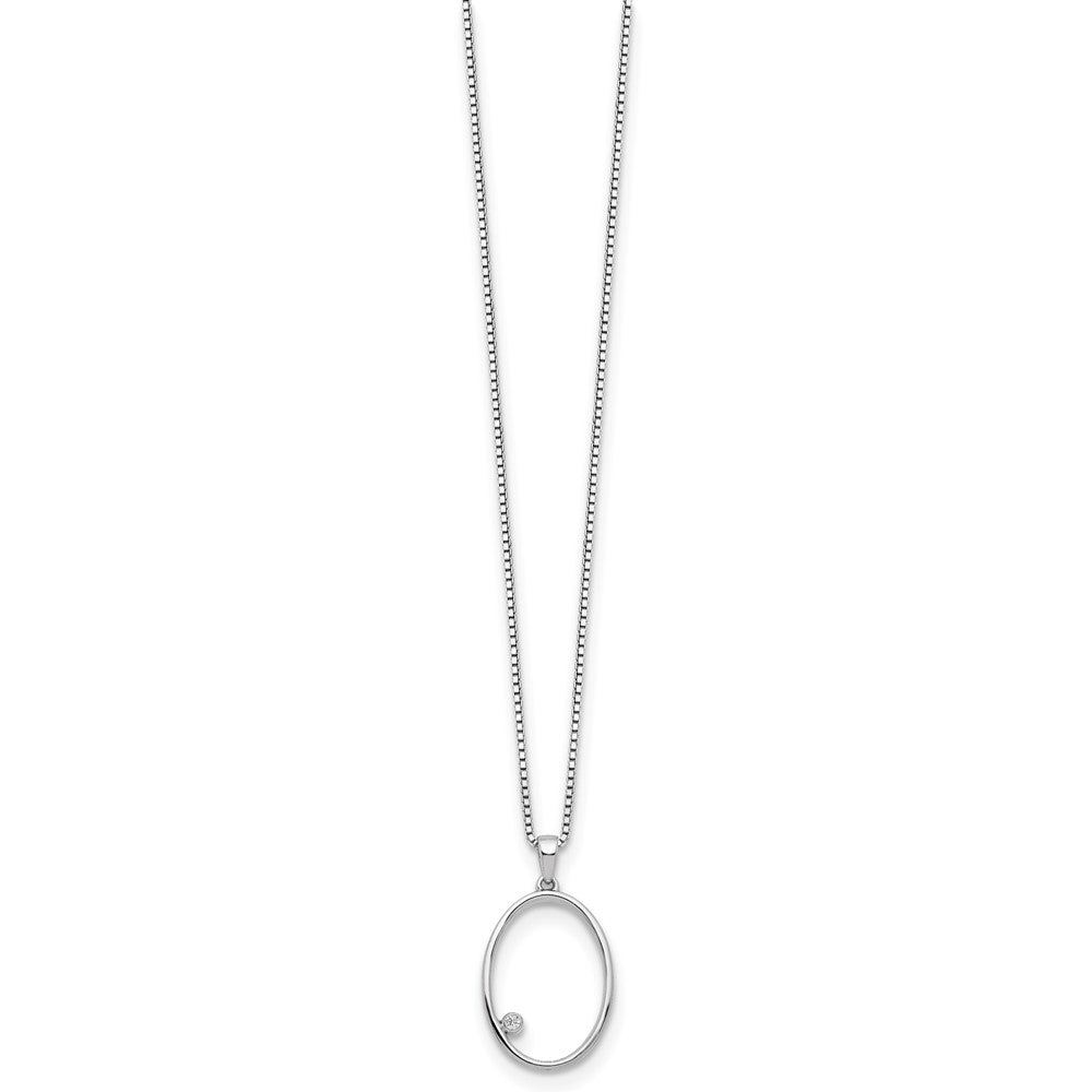 Sterling Silver White Ice Rhodium-Plated 18 Inch Diamond Open Oval Necklace With 2 Extender