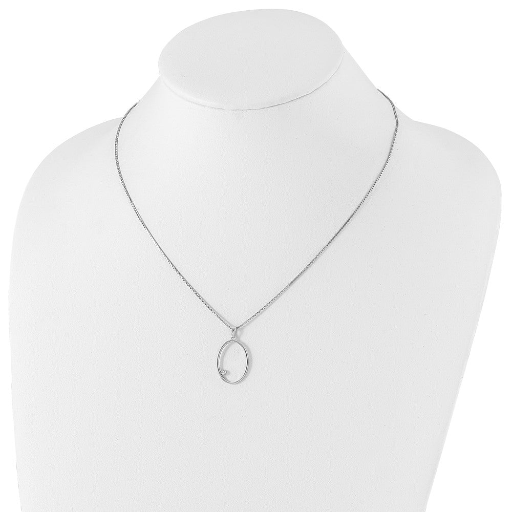 Sterling Silver White Ice Rhodium-Plated 18 Inch Diamond Open Oval Necklace With 2 Extender
