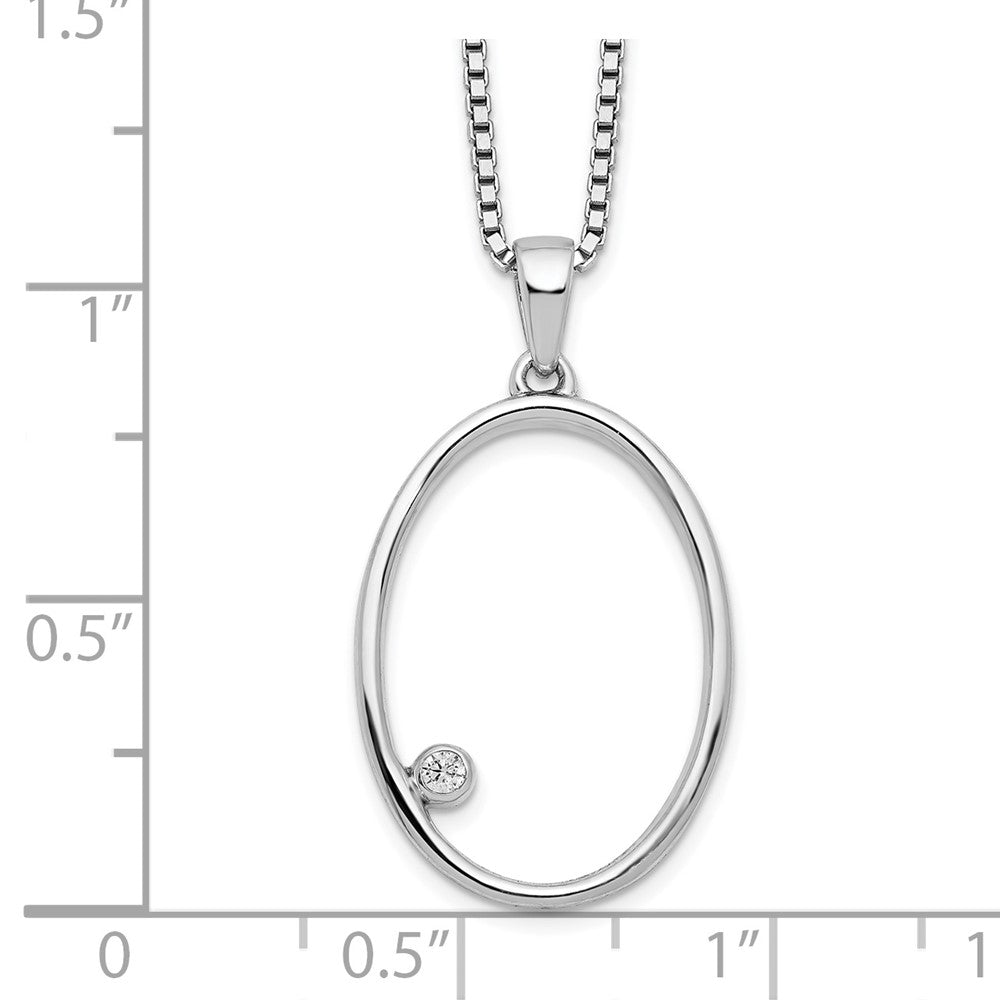 Sterling Silver White Ice Rhodium-Plated 18 Inch Diamond Open Oval Necklace With 2 Extender