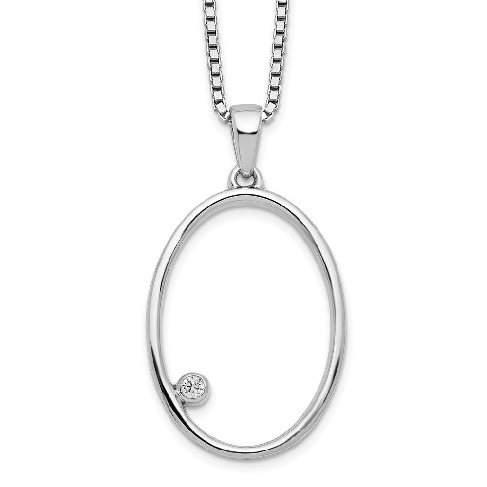Sterling Silver White Ice Rhodium-Plated 18 Inch Diamond Open Oval Necklace With 2 Extender