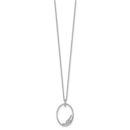 Sterling Silver White Ice Rhodium-Plated 18 Inch Diamond Open Oval Necklace With 2 Extender
