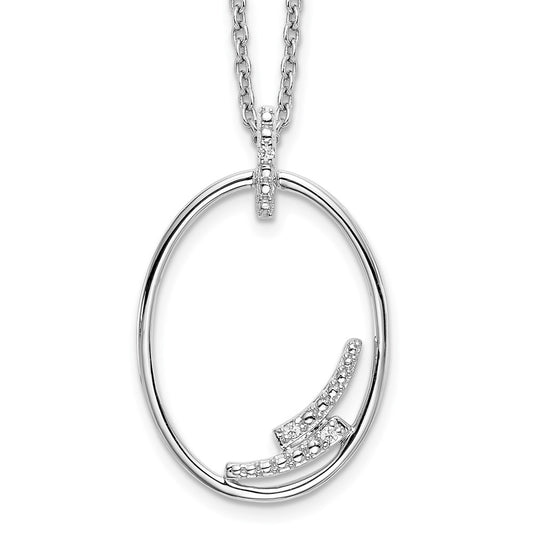 Sterling Silver White Ice Rhodium-Plated 18 Inch Diamond Open Oval Necklace With 2 Extender