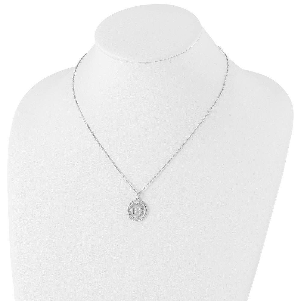Sterling Silver White Ice Rhodium-Plated 18 Inch Diamond Letter B Initial Necklace With 2 Extender
