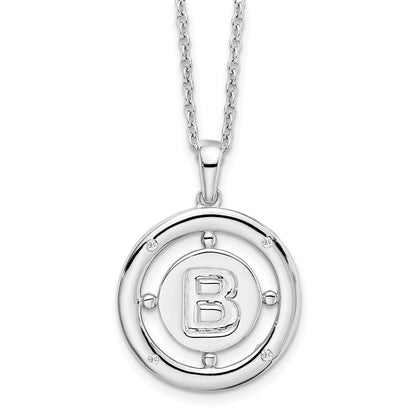 Sterling Silver White Ice Rhodium-Plated 18 Inch Diamond Letter B Initial Necklace With 2 Extender
