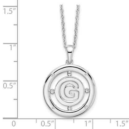 Sterling Silver White Ice Rhodium-Plated 18 Inch Diamond Letter G Initial Necklace With 2 Extender