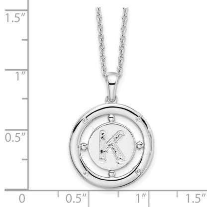 Sterling Silver White Ice Rhodium-Plated 18 Inch Diamond Letter K Initial Necklace With 2 Extender