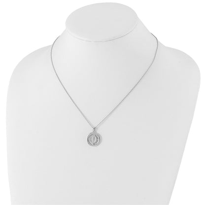 Sterling Silver White Ice Rhodium-Plated 18 Inch Diamond Letter U Initial Necklace With 2 Extender