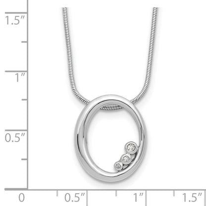 Sterling Silver Rhodium Plated White Ice .03ct Diamond Oval w/2IN Ext Necklace