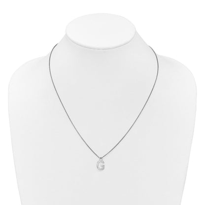 Sterling Silver Rhodium Plated White Ice .03 Diamond Initial G w/2in Ext. Necklace