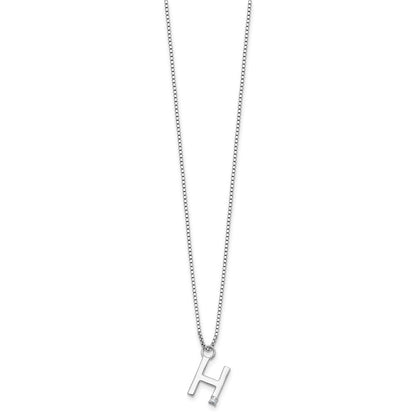 Sterling Silver Rhodium Plated White Ice .03 Diamond Initial H w/2in Ext. Necklace