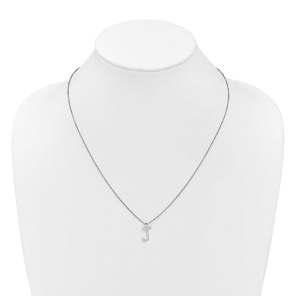 Sterling Silver Rhodium Plated White Ice .03 Diamond Initial J w/2in Ext. Necklace
