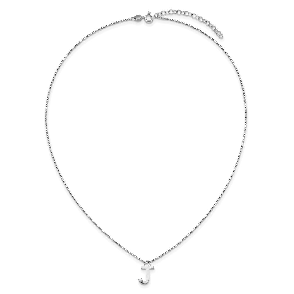 Sterling Silver Rhodium Plated White Ice .03 Diamond Initial J w/2in Ext. Necklace