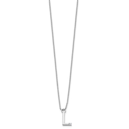 Sterling Silver Rhodium Plated White Ice .03 Diamond Initial L w/2in Ext. Necklace