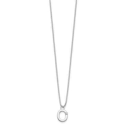 Sterling Silver Rhodium Plated White Ice .03 Diamond Initial O w/2in Ext. Necklace