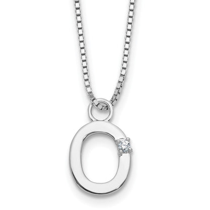 Sterling Silver Rhodium Plated White Ice .03 Diamond Initial O w/2in Ext. Necklace