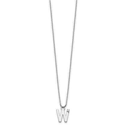 Sterling Silver Rhodium Plated White Ice .03 Diamond Initial W w/2in Ext. Necklace