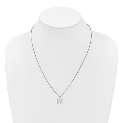 Sterling Silver Rhodium Plated White Ice .03 Diamond Initial W w/2in Ext. Necklace