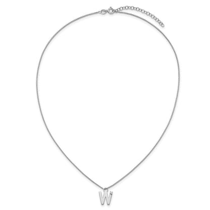 Sterling Silver Rhodium Plated White Ice .03 Diamond Initial W w/2in Ext. Necklace