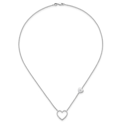 Sterling Silver Rhodium Plated White Ice .03 Diamond Hearts Necklace