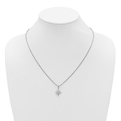 Sterling Silver Rhodium Plated White Ice .05 Diamond Star w/2in Ext Necklace