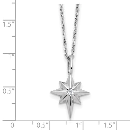 Sterling Silver Rhodium Plated White Ice .05 Diamond Star w/2in Ext Necklace