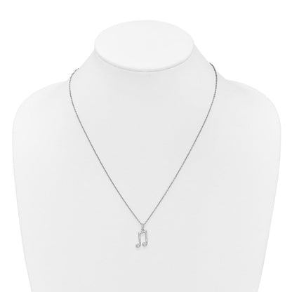 Sterling Silver Rhodium Plated White Ice .05 Dia Music Note w/2in Ext. Necklace