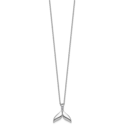 Sterling Silver Rhodium Plated White Ice .08 Diamond Whale Tail w/2in Ext. Necklace