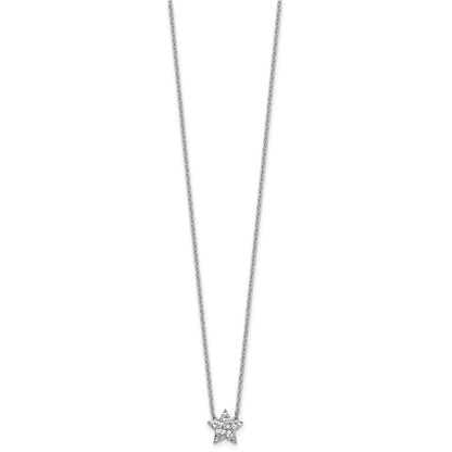 Sterling Silver Rhodium Plated White Ice .01 Dia Textured Star Necklace